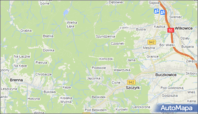 mapa Klimczok, Klimczok na mapie Targeo