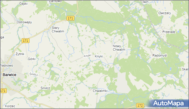 mapa Knyki, Knyki na mapie Targeo