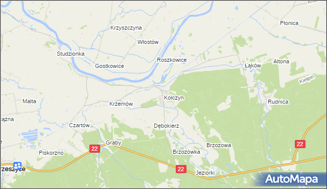 mapa Kołczyn gmina Krzeszyce, Kołczyn gmina Krzeszyce na mapie Targeo