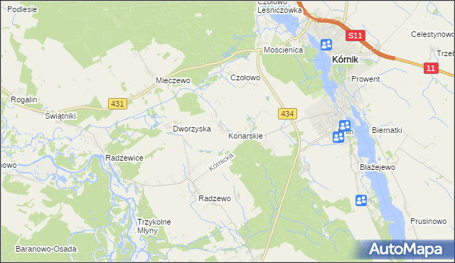 mapa Konarskie gmina Kórnik, Konarskie gmina Kórnik na mapie Targeo