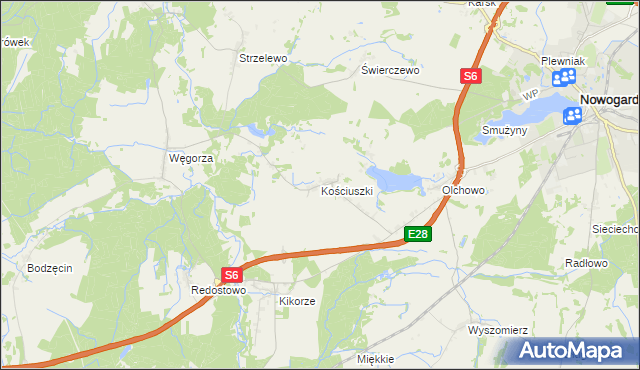 mapa Kościuszki gmina Osina, Kościuszki gmina Osina na mapie Targeo