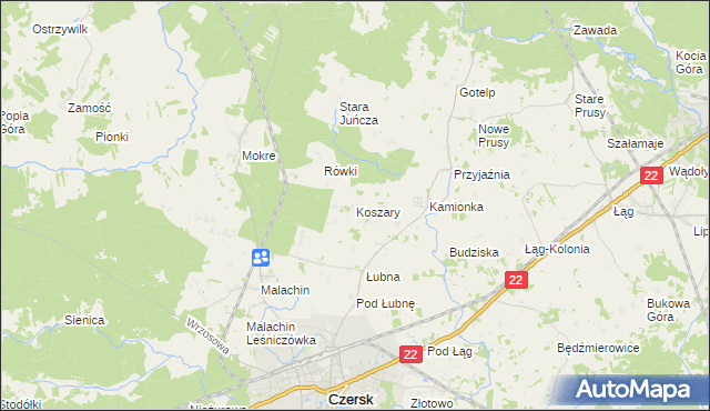 mapa Koszary gmina Czersk, Koszary gmina Czersk na mapie Targeo