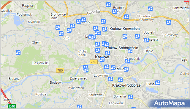 mapa Krakowa, Kraków na mapie Targeo