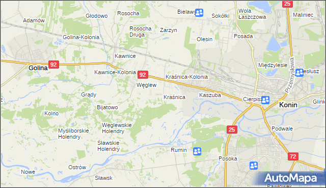 mapa Kraśnica gmina Golina, Kraśnica gmina Golina na mapie Targeo