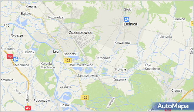 mapa Krasowa gmina Leśnica, Krasowa gmina Leśnica na mapie Targeo