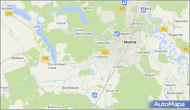 mapa Krosinko gmina Mosina, Krosinko gmina Mosina na mapie Targeo