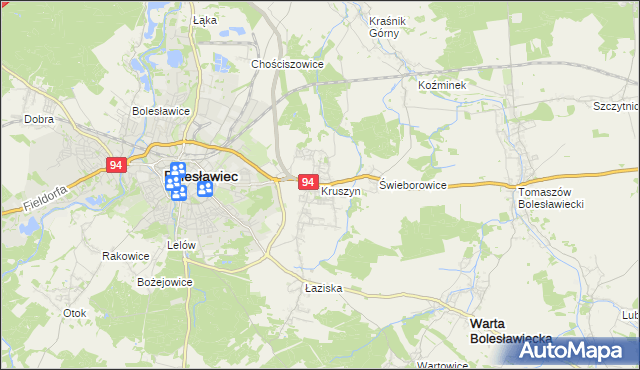 mapa Kruszyn gmina Bolesławiec, Kruszyn gmina Bolesławiec na mapie Targeo