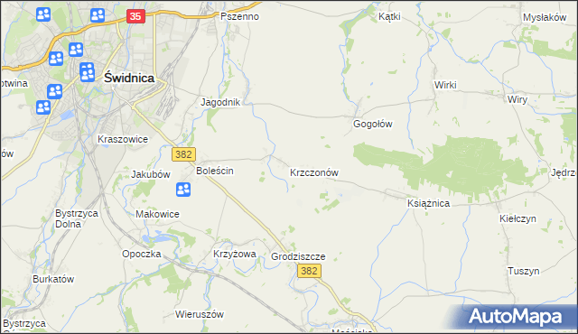 mapa Krzczonów gmina Świdnica, Krzczonów gmina Świdnica na mapie Targeo