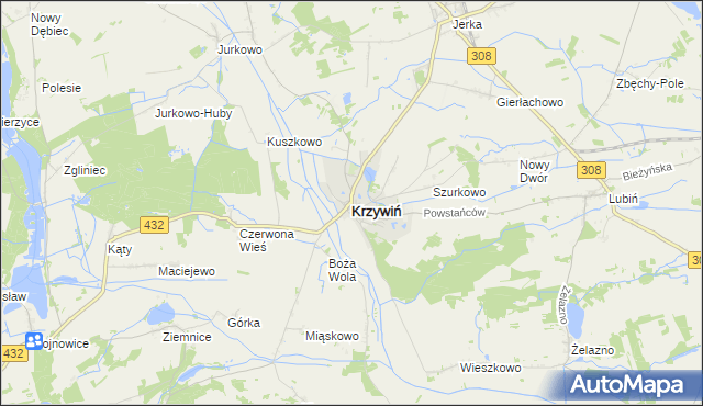 mapa Krzywiń, Krzywiń na mapie Targeo