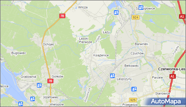 mapa Książenice gmina Czerwionka-Leszczyny, Książenice gmina Czerwionka-Leszczyny na mapie Targeo