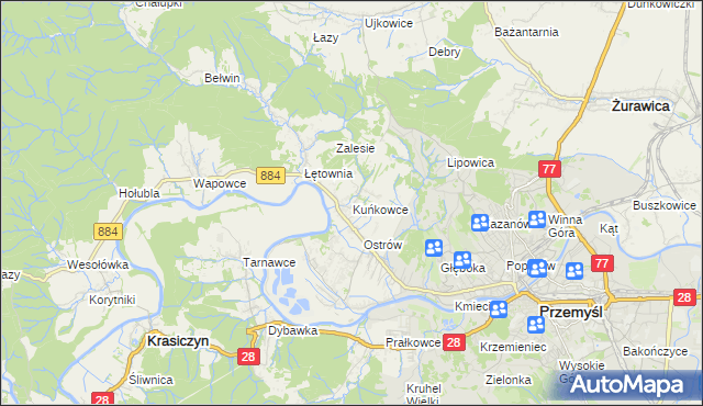 mapa Kuńkowce, Kuńkowce na mapie Targeo