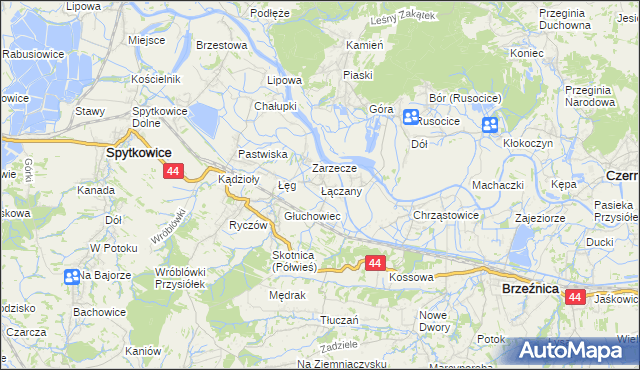 mapa Łączany gmina Brzeźnica, Łączany gmina Brzeźnica na mapie Targeo