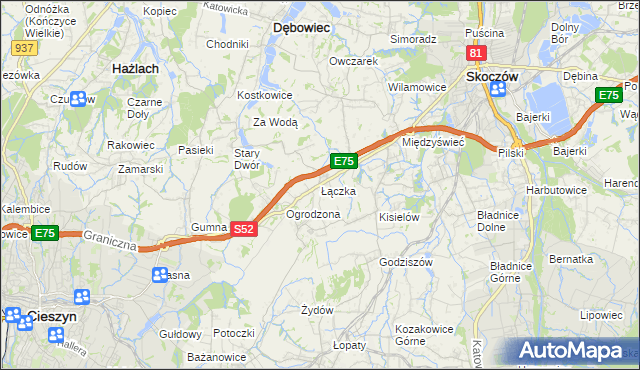 mapa Łączka gmina Dębowiec, Łączka gmina Dębowiec na mapie Targeo