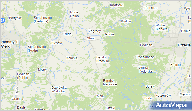 mapa Łączki Brzeskie, Łączki Brzeskie na mapie Targeo