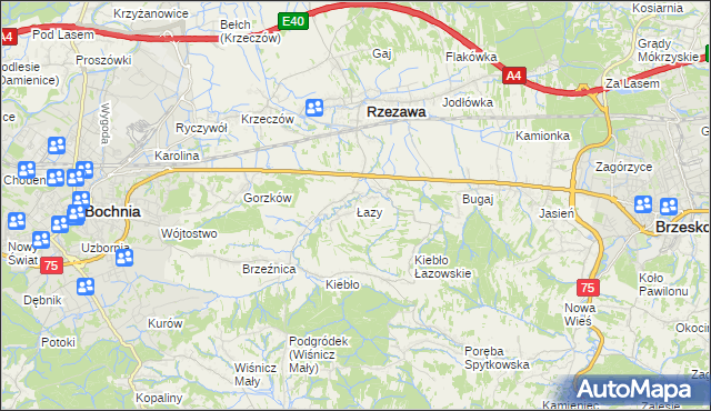 mapa Łazy gmina Rzezawa, Łazy gmina Rzezawa na mapie Targeo