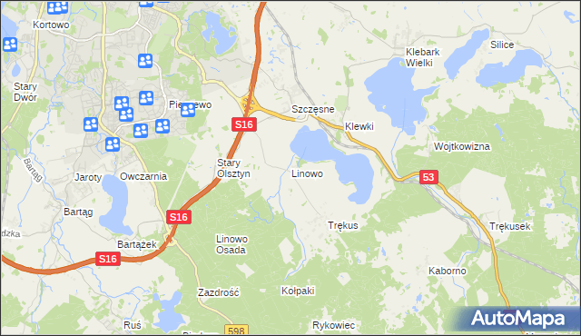 mapa Linowo gmina Purda, Linowo gmina Purda na mapie Targeo