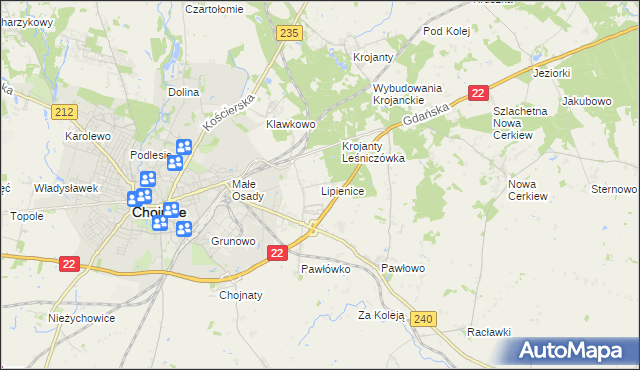 mapa Lipienice gmina Chojnice, Lipienice gmina Chojnice na mapie Targeo