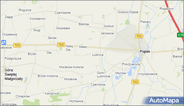 mapa Łubnica gmina Piątek, Łubnica gmina Piątek na mapie Targeo