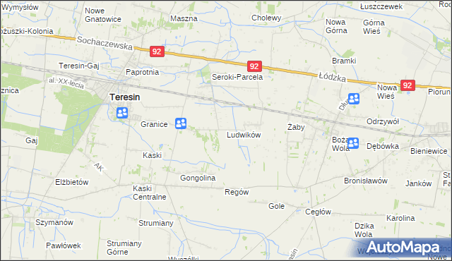 mapa Ludwików gmina Teresin, Ludwików gmina Teresin na mapie Targeo