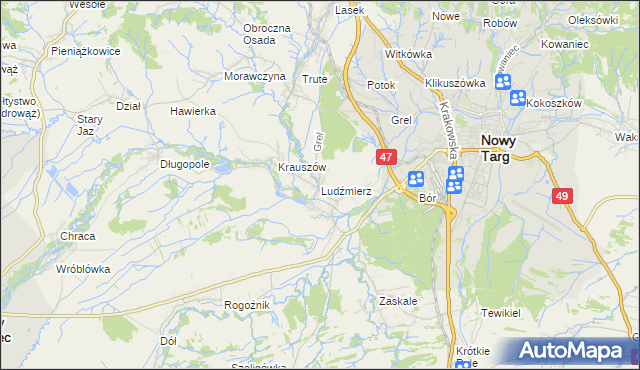 mapa Ludźmierz, Ludźmierz na mapie Targeo