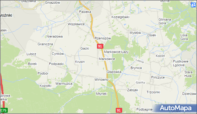 mapa Markowice gmina Koziegłowy, Markowice gmina Koziegłowy na mapie Targeo