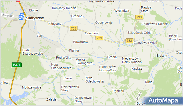 mapa Miasteczko gmina Skaryszew, Miasteczko gmina Skaryszew na mapie Targeo