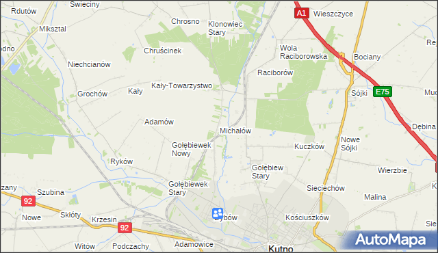 mapa Michałów gmina Kutno, Michałów gmina Kutno na mapie Targeo