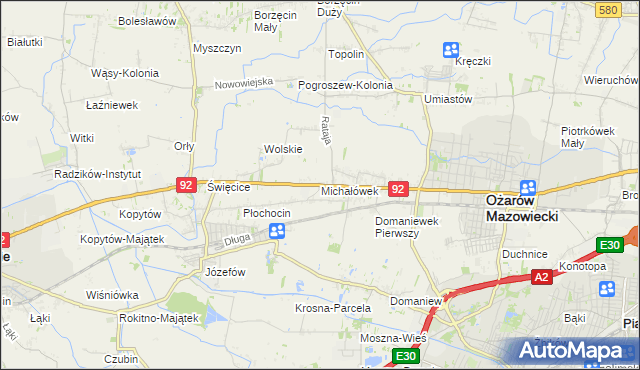 mapa Michałówek gmina Ożarów Mazowiecki, Michałówek gmina Ożarów Mazowiecki na mapie Targeo