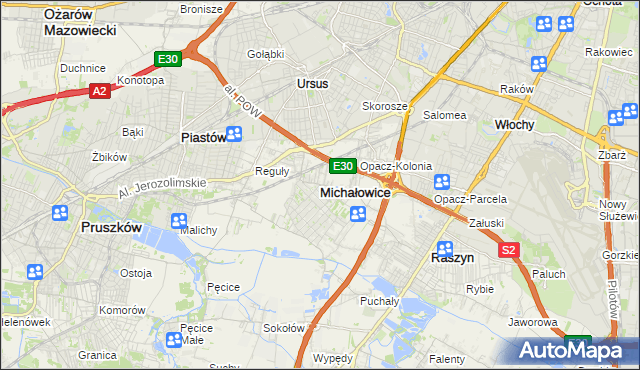mapa Michałowice powiat pruszkowski, Michałowice powiat pruszkowski na mapie Targeo