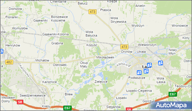 mapa Mikołajówek gmina Łask, Mikołajówek gmina Łask na mapie Targeo