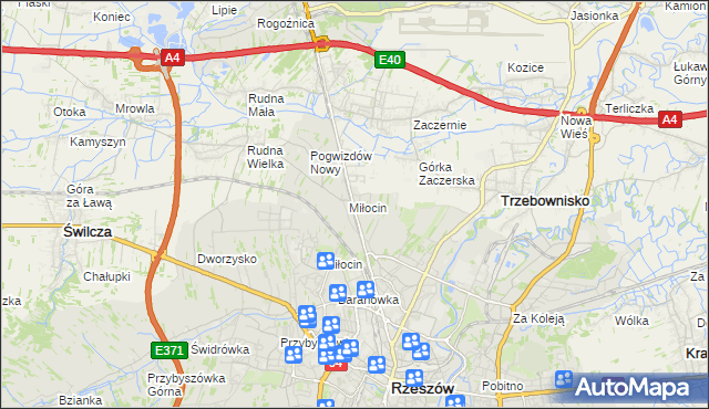 mapa Miłocin gmina Głogów Małopolski, Miłocin gmina Głogów Małopolski na mapie Targeo