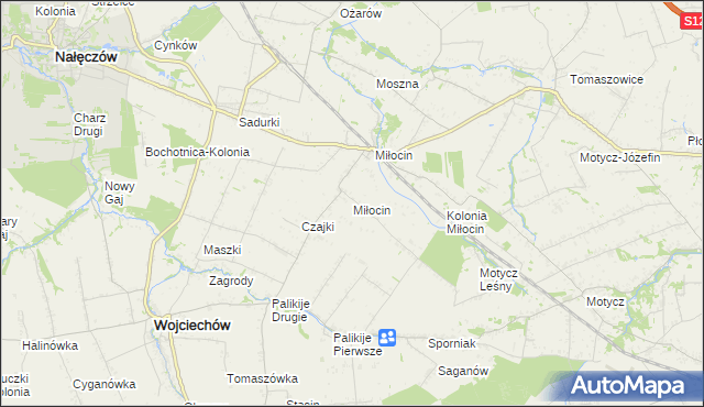 mapa Miłocin gmina Wojciechów, Miłocin gmina Wojciechów na mapie Targeo