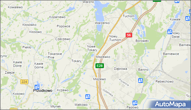 mapa Miszewko gmina Żukowo, Miszewko gmina Żukowo na mapie Targeo