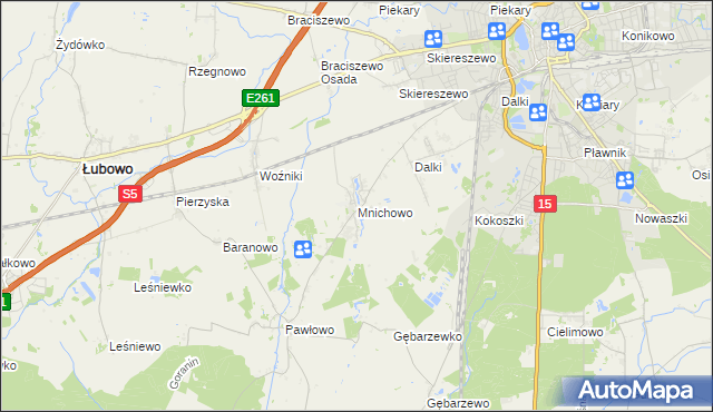 mapa Mnichowo gmina Gniezno, Mnichowo gmina Gniezno na mapie Targeo