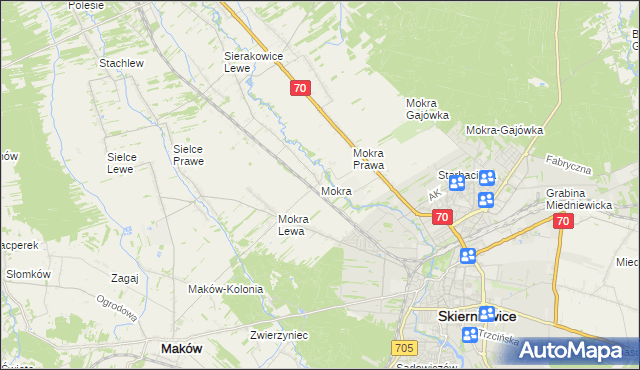 mapa Mokra gmina Skierniewice, Mokra gmina Skierniewice na mapie Targeo