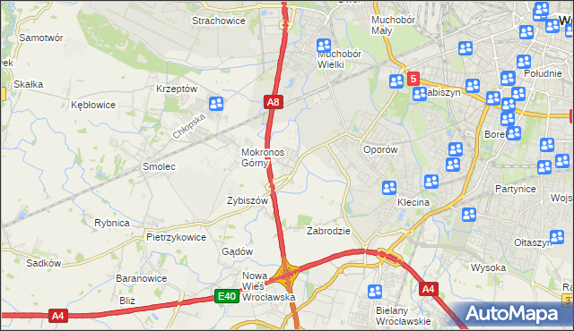 mapa Mokronos Dolny, Mokronos Dolny na mapie Targeo