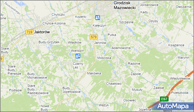 mapa Mościska gmina Grodzisk Mazowiecki, Mościska gmina Grodzisk Mazowiecki na mapie Targeo