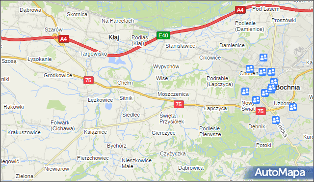 mapa Moszczenica gmina Bochnia, Moszczenica gmina Bochnia na mapie Targeo