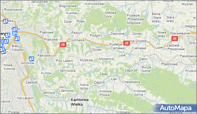 mapa Mszalnica, Mszalnica na mapie Targeo