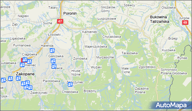 mapa Murzasichle, Murzasichle na mapie Targeo