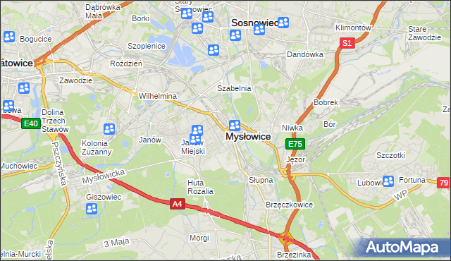 mapa Mysłowice, Mysłowice na mapie Targeo
