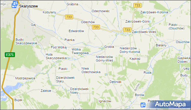 mapa Niedarczów Górny-Wieś, Niedarczów Górny-Wieś na mapie Targeo