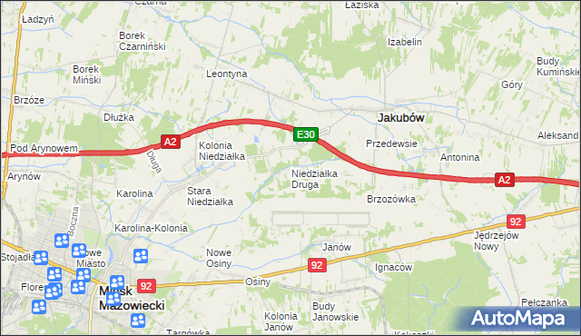 mapa Niedziałka Druga, Niedziałka Druga na mapie Targeo