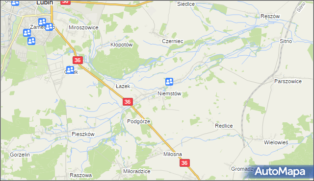mapa Niemstów gmina Lubin, Niemstów gmina Lubin na mapie Targeo