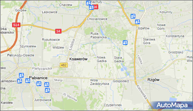 mapa Nowa Gadka gmina Ksawerów, Nowa Gadka gmina Ksawerów na mapie Targeo