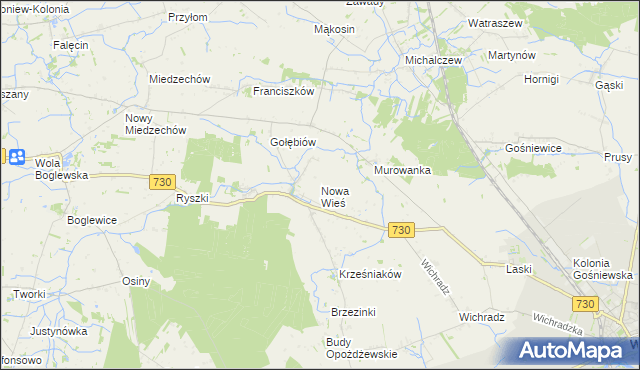 mapa Nowa Wieś gmina Warka, Nowa Wieś gmina Warka na mapie Targeo