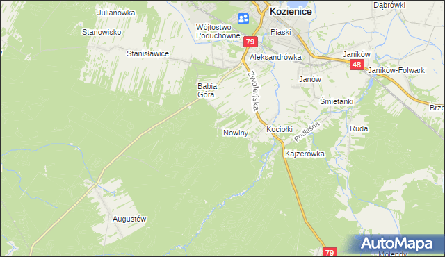 mapa Nowiny gmina Kozienice, Nowiny gmina Kozienice na mapie Targeo