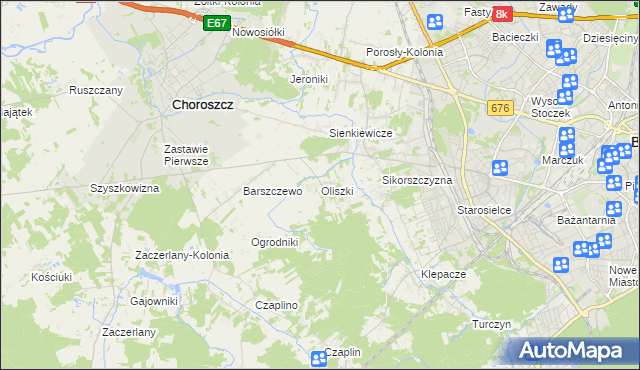 mapa Oliszki gmina Choroszcz, Oliszki gmina Choroszcz na mapie Targeo