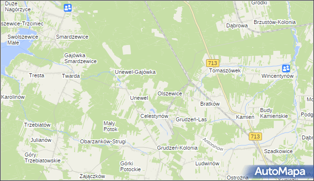 mapa Olszewice gmina Sławno, Olszewice gmina Sławno na mapie Targeo