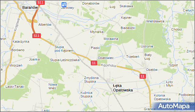 mapa Opatowiec gmina Łęka Opatowska, Opatowiec gmina Łęka Opatowska na mapie Targeo